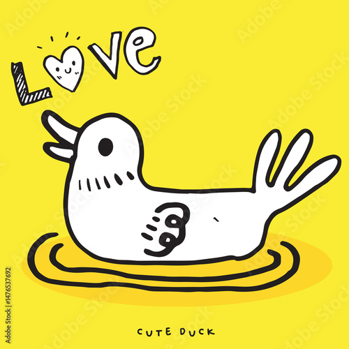 Cute doodle duck , Hand drawn of duck, Hand drawing duck, cute animal