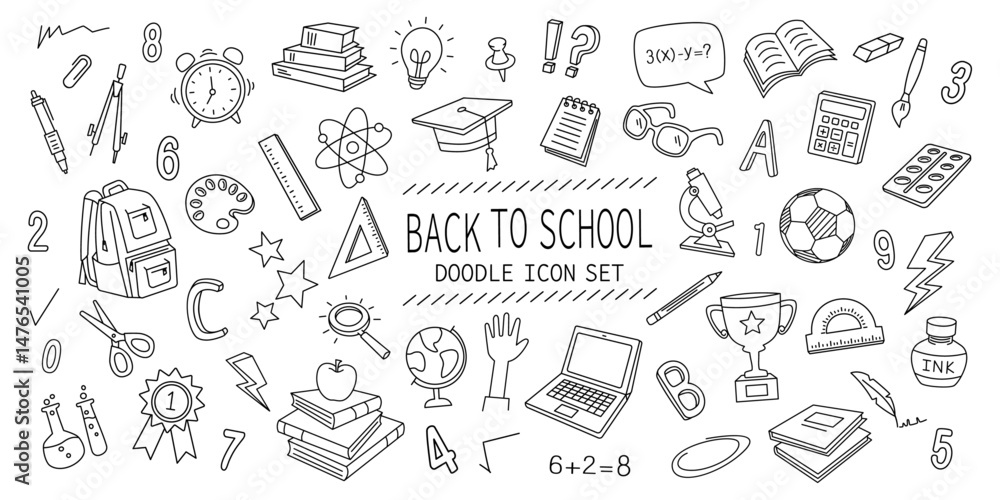 Back to school doodle line icon set isolated on white background. Hand drawn education doodles school sketch vector elements. Editable stroke. Back to school doodle line icon set isolated on white background. Hand drawn education doodles school sketch vector elements. Editable stroke.