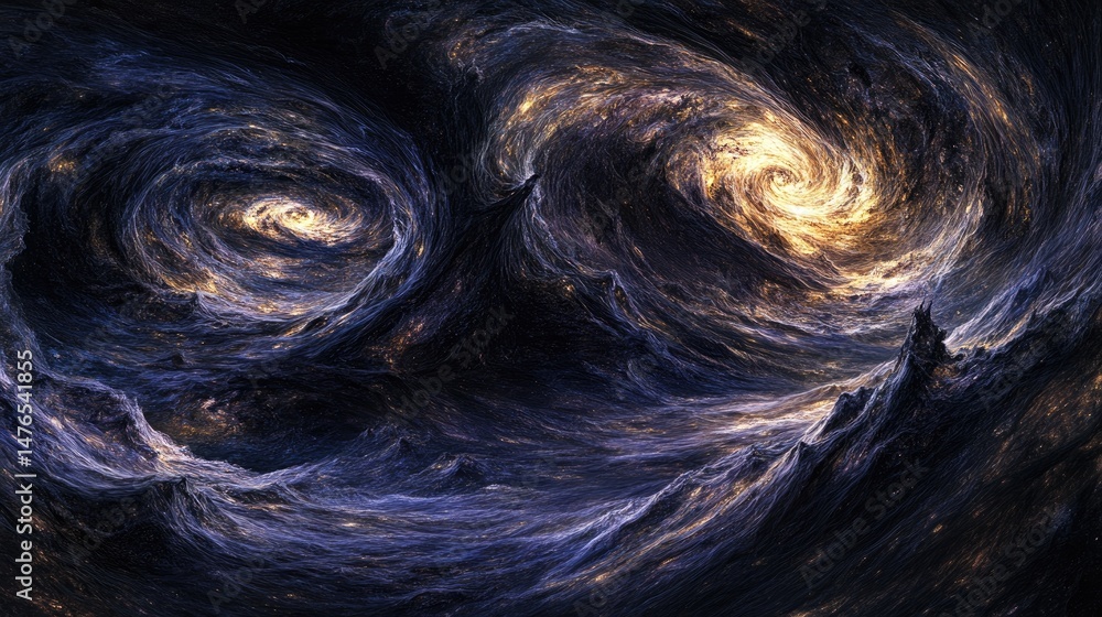 Naklejka premium Abstract swirling forms of dark and light hues.