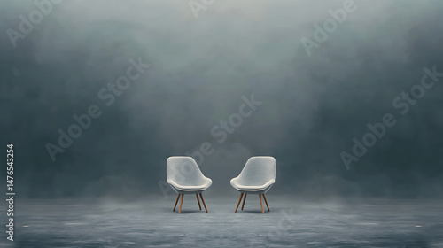 Two chairs with misty room, and waiting.