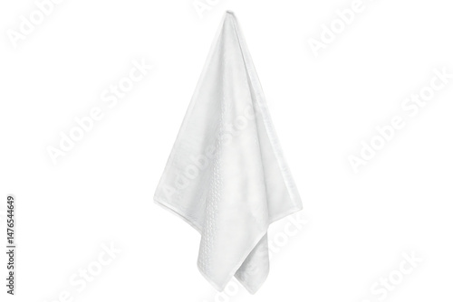Single White Cotton Hand Towel Hanging Isolated on Black Background