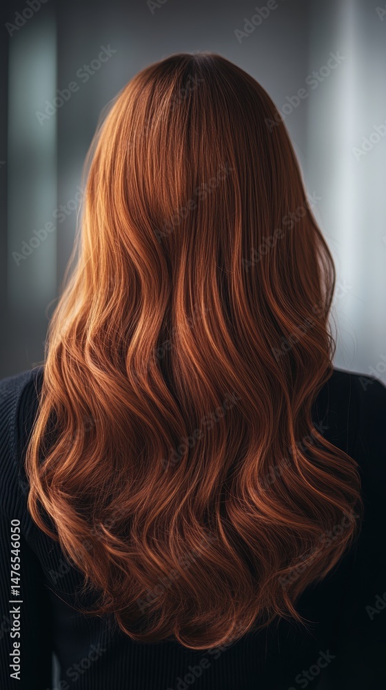 Fototapeta premium Beautiful model girl with Brown hair strand,silky healthy chestnut wavy hair strand,hair wavy ribbon, with smooth,Keratin straightening,Treatment,straight long hair,procedures,Smooth hairstyle.