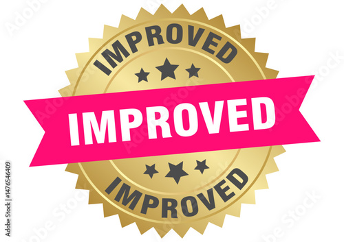 improved. improved round pink and gold label isolated on transparent background