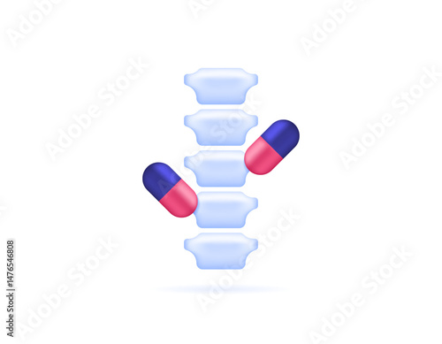 spinal supplements and vitamins concept. nutritional intake to maintain health and cure bone conditions. support and medicines. illustration of a spine symbol with a capsule medicine. minimalist 3d
