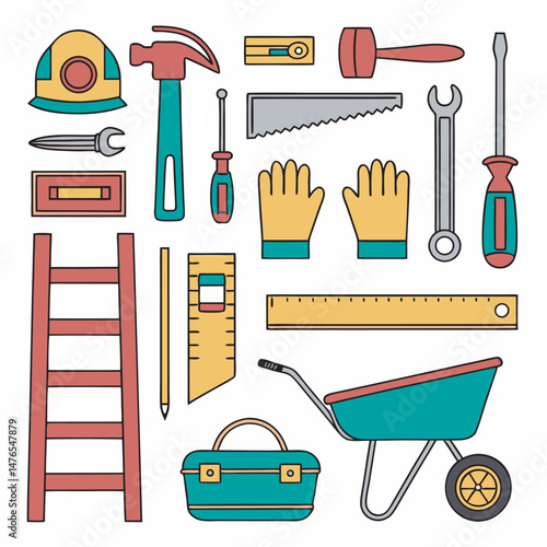 Vector illustration of construction tools and equipment for building renovation and repair