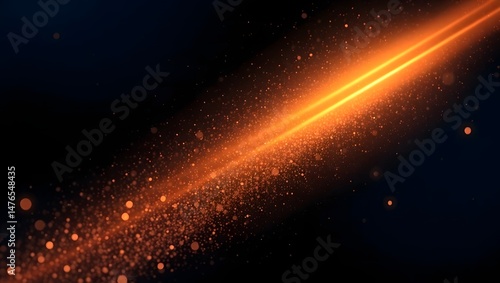 Dynamic Orange Light Trail with Glowing Particles on Dark Futuristic Background