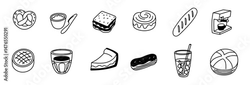 Vector logo design template and graphic elements for advertising, branding, posters and banners, funny cartoon illustrations, prints and stickers, brunch cafe , bakery and coffee shops concepts