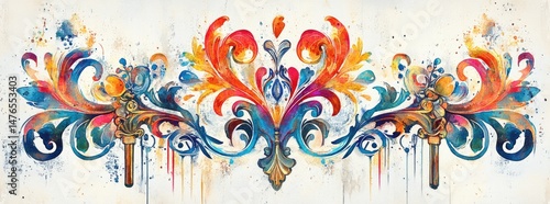 Obraz  z motywem Vibrant Floral Ornamental Design