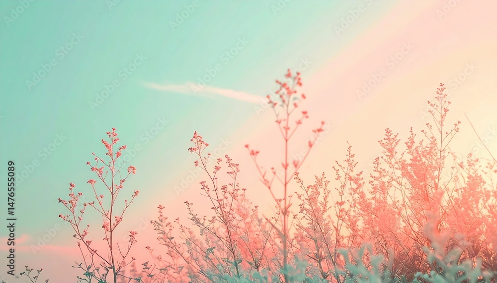 Fototapeta premium Gentle sunrise over blooming wildflowers nature scene outdoor environment serene viewpoint tranquility concept