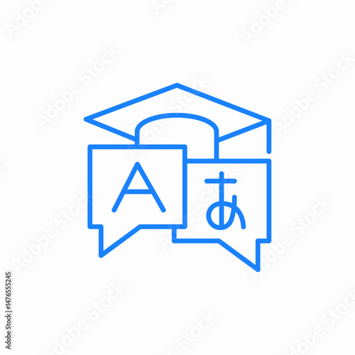 academic cap confederate linguistics latin letter a japanese hiragana icon sign vector