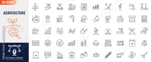 Agriculture line editable icon set. Editable stroke. Vector illustration