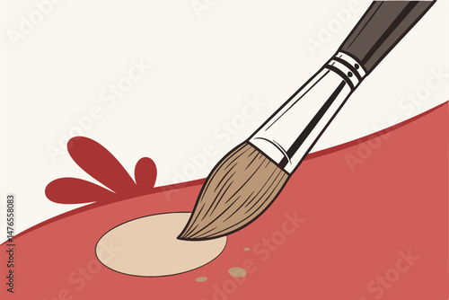 97 high definition, photographic, professional makeup brush applying powder foundation on red background, sharp focus, high quality, 8k resolution
