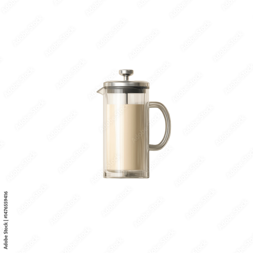 Obraz premium Glass French Press Coffee Maker with Creamy Coffee