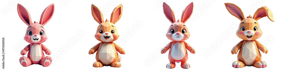 Cut Out Set of Low Poly Vector illustration Of Bunny Toy Isolated on Transparent or White Background. Cut Out Set of Low Poly Vector illustration Of Bunny Toy Isolated on Transparent or White Background.