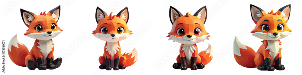 Cut Out Set of Low Poly Vector illustration Of Fox Toy Isolated on Transparent or White Background. Cut Out Set of Low Poly Vector illustration Of Fox Toy Isolated on Transparent or White Background.