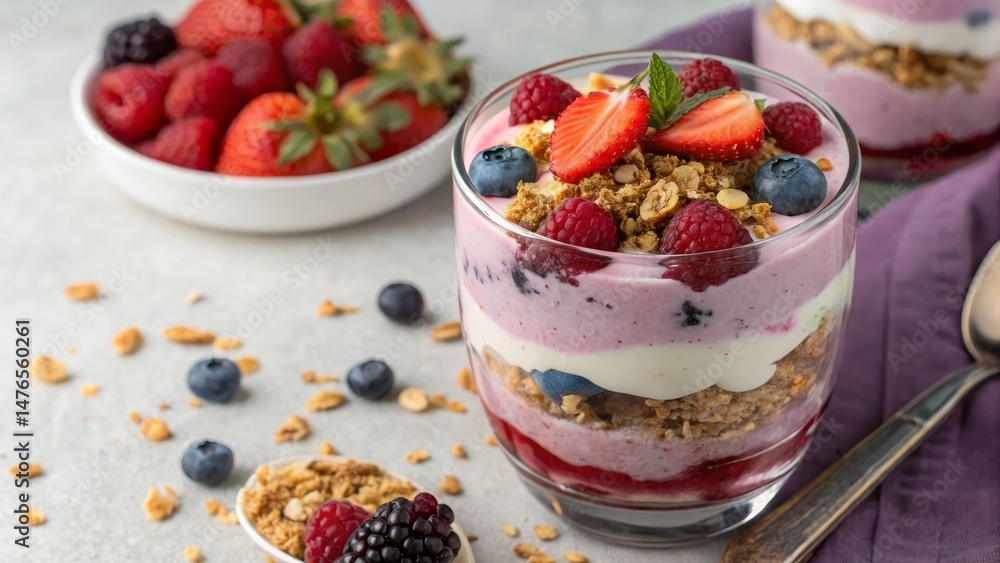 Layered Yogurt Parfait with Berries and Granola Delicious Recipe, Close-up Photography, Food Styling Yogurt parfait, berry parfait, granola parfait Layered Yogurt Parfait with Berries and Granola Delicious Recipe, Close-up Photography, Food Styling Yogurt parfait, berry parfait, granola parfait