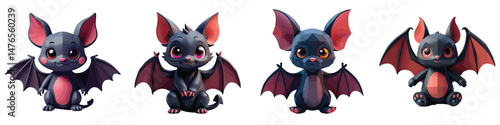 Cut Out Set of Low Poly Vector illustration Of Bat Toy Isolated on Transparent or White Background.