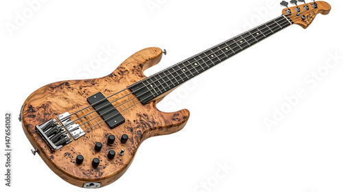 Isolated on white, modern ergonomic electric guitar with contoured body and multi-scale neck, high resolution Vintage electric guitar Modern ergonomic electric guitar Electric bass guitar