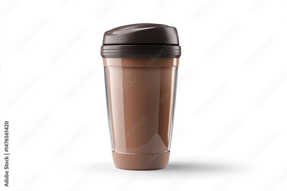 chocolate protein shake in shaker bottle isolate on white background chocolate protein shake in shaker bottle isolate on white background