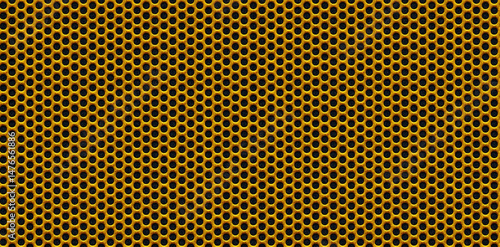 abstract grainy golden circle honeycomb grid loudspeaker mesh background
