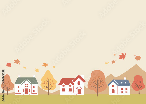 秋の町の背景イラスト