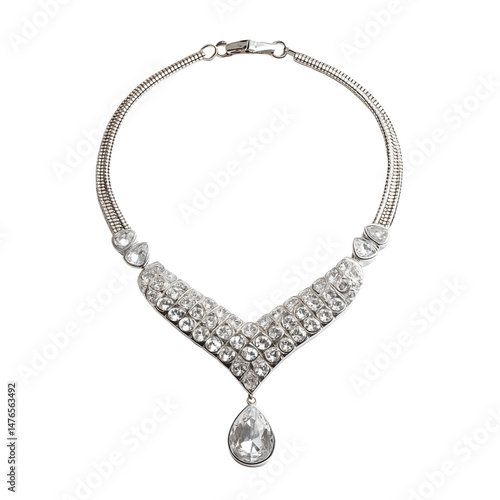 Obraz na płótnie Silver necklace with crystals and teardrop pendant w salonie