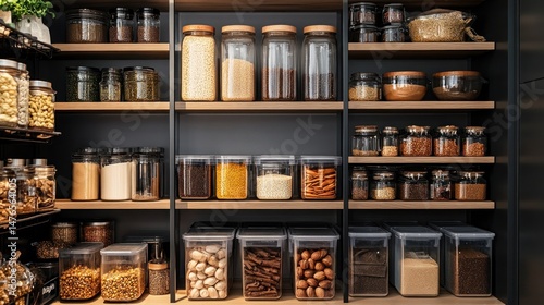 Wallpaper Mural Organized pantry with various food storage containers (1) Torontodigital.ca