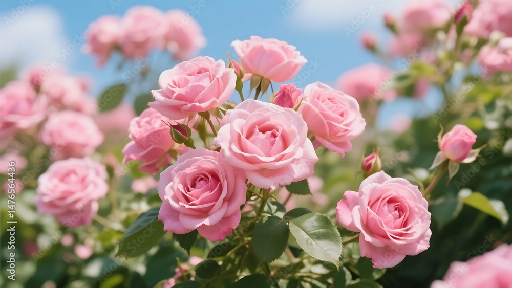 Capturing the vibrant pink roses blooming under the bright sunlight Capturing the vibrant pink roses blooming under the bright sunlight
