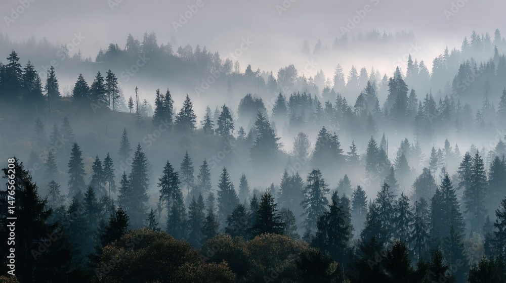 Naklejka premium Misty mountain forest