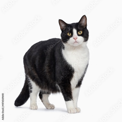Black and white tuxedo cat isolated on white