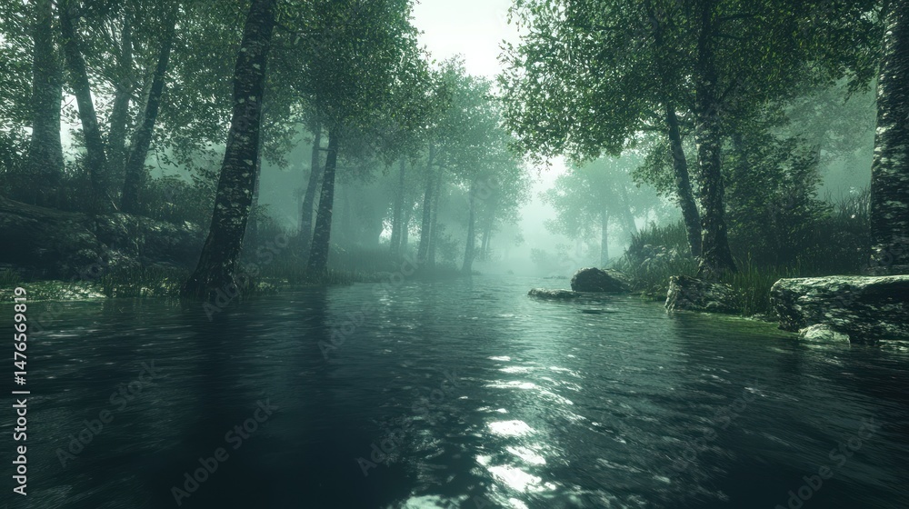 Fototapeta premium Misty forest river path