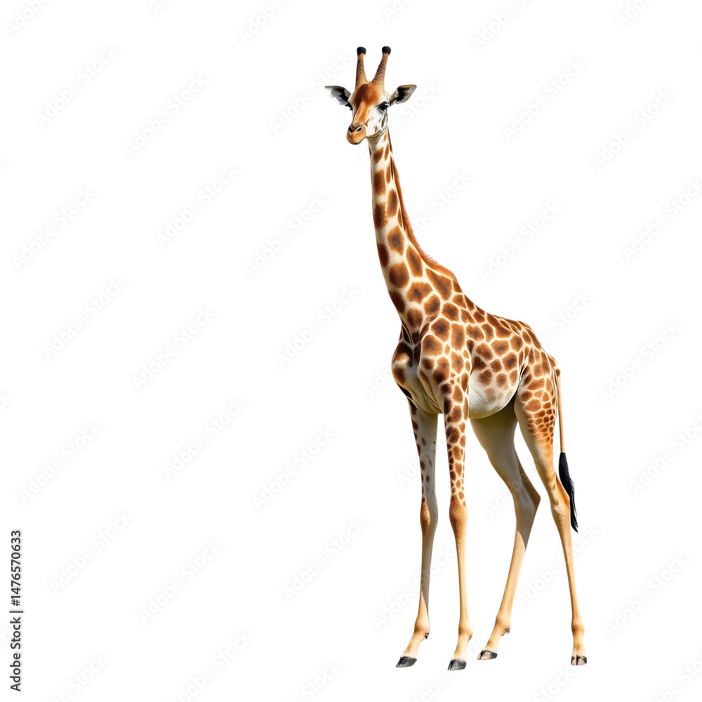 Obraz premium Giraffe in Wilderness: A solitary giraffe gracefully surveys its surroundings against the backdrop of its natural habitat, embodying the essence of wilderness.