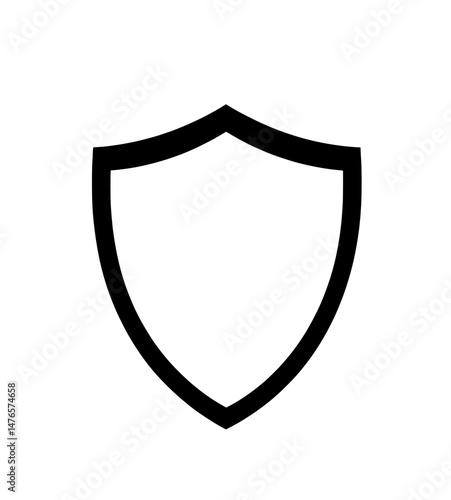 Line style security emblem, symbolizing protection, represented by a shield icon