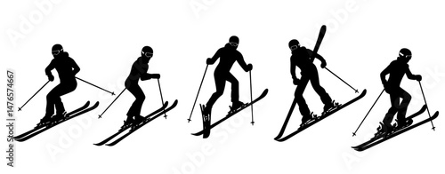 A winter skier's modern silhouette is showcased in a contemporary set, where the ski's outline is isolated for a sleek design