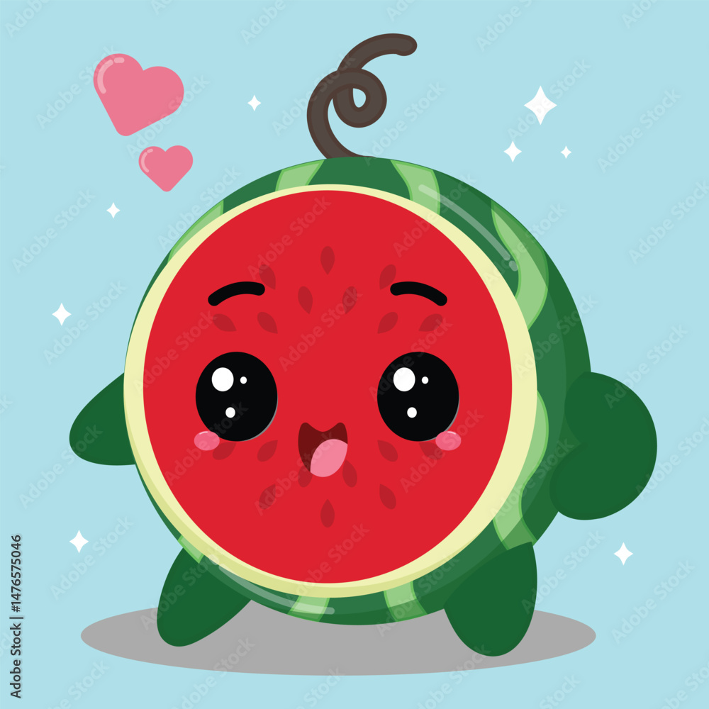 Fototapeta premium Cute And Happy Cartoon Watermelon Fruit Clipart Illustration
