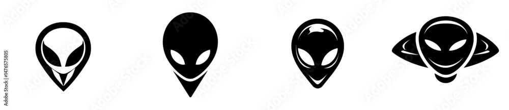 The symbol for an alien spaceship is a black ufo icon, also known as a space saucer The symbol for an alien spaceship is a black ufo icon, also known as a space saucer