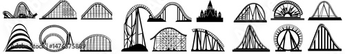 The roller coaster loop and its silhouette, along with other amusement park rides, feature modern tracks that provide entertainment