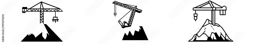 A construction crane's silhouette is visible above a mountain with an industrial background A construction crane's silhouette is visible above a mountain with an industrial background