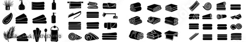 Icons of black towels are available for various household uses, including the bathroom and kitchen, and come in different forms such as rolls, piles, and wall-mounted designs, featuring modern and