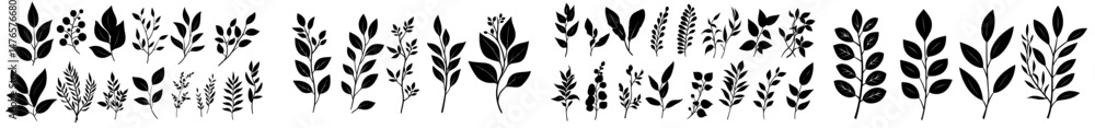 A minimalist floral branch with a feminine touch is depicted in a modern silhouette style against a white backdrop A minimalist floral branch with a feminine touch is depicted in a modern silhouette style against a white backdrop