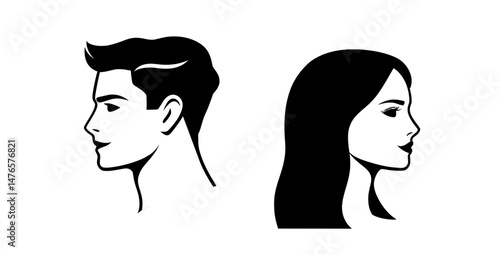 Modern minimalist design with a professional touch is showcased in simple gray avatar icons representing male and female profiles