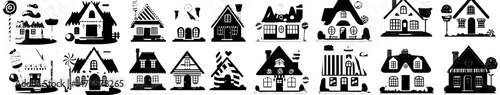A collection of modern cartoon houses made entirely of sugary candy dwellings, alongside biscuit treats, lollipop desserts, berry toffees, frozen cocoa, and enchanted vanilla dreamland pastries that