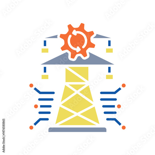 Intelligent energy resource management color flat icon.