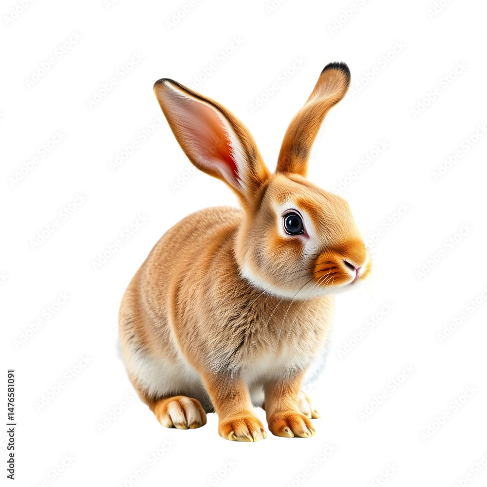 Fototapeta premium Adorable Bunny Portrait: A charming close-up portrait of a single, fluffy bunny with its distinctive long ears. The adorable creature showcases its sweet, innocent eyes and soft fur.