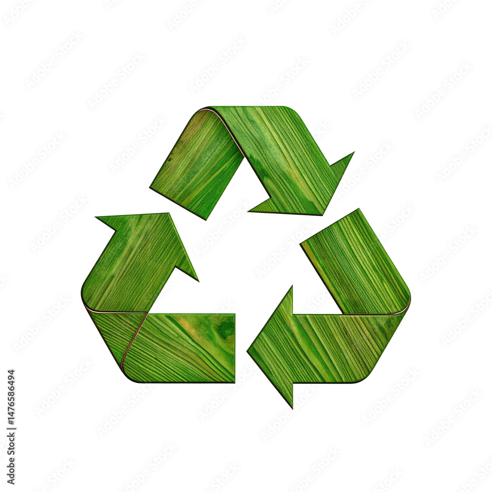 Obraz premium Green recycling symbol made of leaves represents sustainability and environmental awareness. This design emphasizes importance of eco friendly practices and conservation efforts