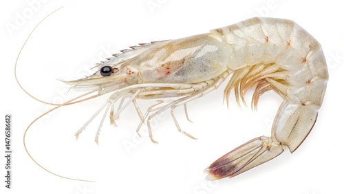 White Shrimp, High-Angle View, Seafood Photography, Crustacean, White Background, Shrimp Anatomy Shrimp, Seafood