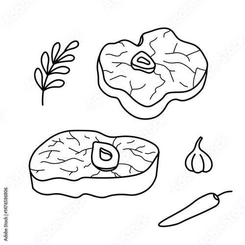 Sketch Osso Buco meat on isolated background. Hand drawn Italian beef shank Ossobuco, semi finished butchery product. Graphic with Milan cuisine ingredient, food. Vector illustration for menu, sign