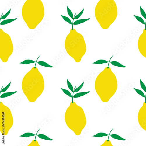 Lemon Citrus fruit on repeating seamless pattern. Vector background with yellow citrons. Rapport with yellow Lime plant with branch and leaves for wrapping, textile, paper, card, print, paper, label