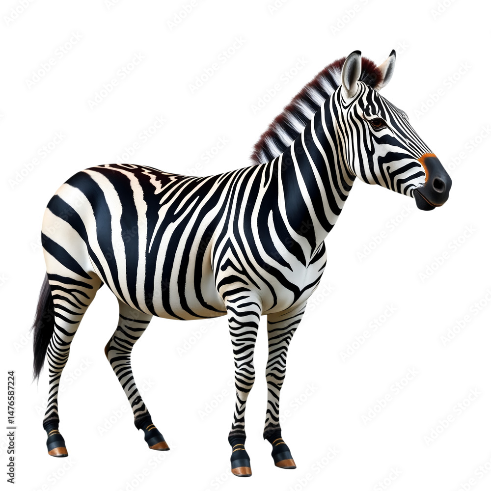 Obraz premium Zebra's Striking Pattern: Captivating studio shot showcases a zebra, its iconic stripes a testament to nature's artistry, exuding the untamed beauty of the African savanna.