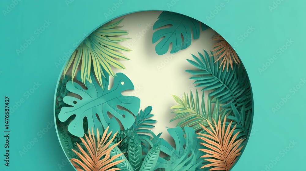 Fototapeta premium Tropical foliage in a circle cutout